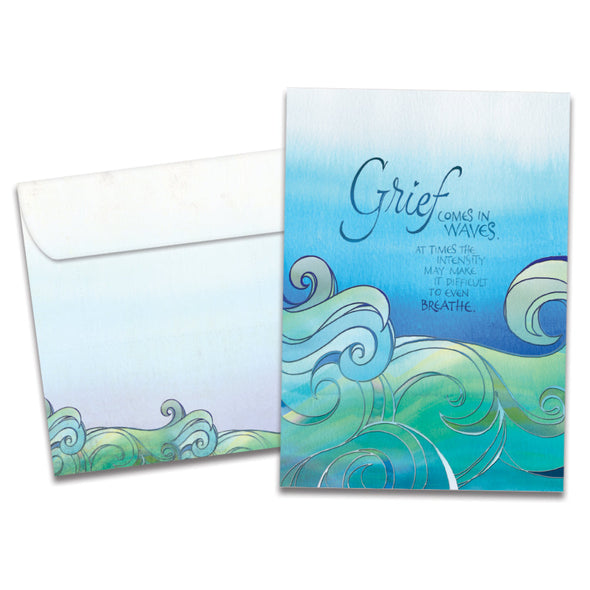 The cover of Tree-Free's In Waves Sympathy Card card, along with its matching envelope.