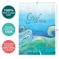 Load image into Gallery viewer, The cover of Tree-Free’s In Waves card with lines demonstrating its 5x7 dimensions, along with the following text: “100% PCW recycled paper, proudly made in the USA, sustainably printed on extra-thick card stock”
