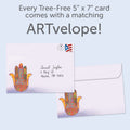 Load image into Gallery viewer, The envelope for Tree-Free’s Hamsa Blessings Support Card card, along with the following text: “Every Tree-Free 5x7 card comes with a matching ARTvelope!”
