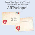 Load image into Gallery viewer, The envelope for Tree-Free’s Little Creatures card, along with the following text: “Every Tree-Free 5x7 card comes with a matching ARTvelope!”
