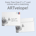 Load image into Gallery viewer, The envelope for Tree-Free’s Thoughts Of You Friendship Card card, along with the following text: “Every Tree-Free 5x7 card comes with a matching ARTvelope!”
