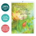 Load image into Gallery viewer, The cover of Tree-Free’s Memories Overflowing card with lines demonstrating its 5x7 dimensions, along with the following text: “100% PCW recycled paper, proudly made in the USA, sustainably printed on extra-thick card stock”
