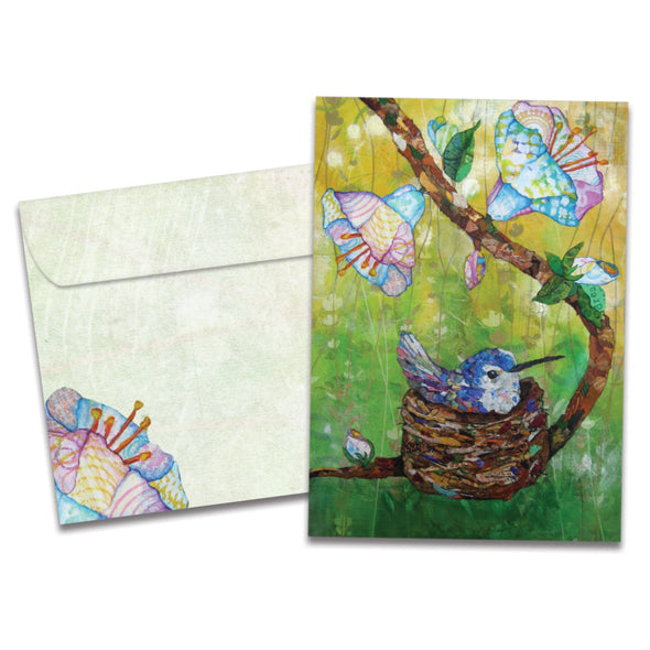The cover of Tree-Free's Little Nestling card, along with its matching envelope.