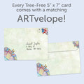 Load image into Gallery viewer, The envelope for Tree-Free’s Little Nestling card, along with the following text: “Every Tree-Free 5x7 card comes with a matching ARTvelope!”
