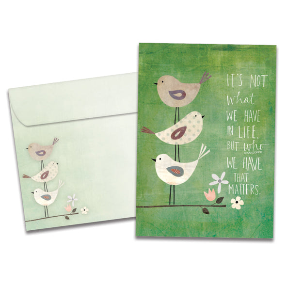 The cover of Tree-Free's Who Matters All Occasion Card card, along with its matching envelope.