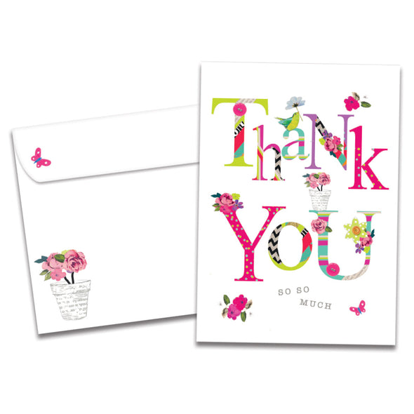 The cover of Tree-Free's Flowery Thank You Card card, along with its matching envelope.