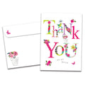 Load image into Gallery viewer, The cover of Tree-Free&#39;s Flowery Thank You Card card, along with its matching envelope.
