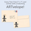 Load image into Gallery viewer, The envelope for Tree-Free’s Witch Way Halloween Card card, along with the following text: “Every Tree-Free 5x7 card comes with a matching ARTvelope!”
