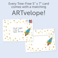 Load image into Gallery viewer, The envelope for Tree-Free’s Moon And Back Birthday Card card, along with the following text: “Every Tree-Free 5x7 card comes with a matching ARTvelope!”
