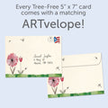 Load image into Gallery viewer, The envelope for Tree-Free’s Never Too Happy card, along with the following text: “Every Tree-Free 5x7 card comes with a matching ARTvelope!”
