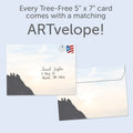 Load image into Gallery viewer, The envelope for Tree-Free’s Dare to Live card, along with the following text: “Every Tree-Free 5x7 card comes with a matching ARTvelope!”
