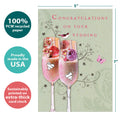 Load image into Gallery viewer, The cover of Tree-Free’s Wedding Congratulations Wedding Card card with lines demonstrating its 5x7 dimensions, along with the following text: “100% PCW recycled paper, proudly made in the USA, sustainably printed on extra-thick card stock”
