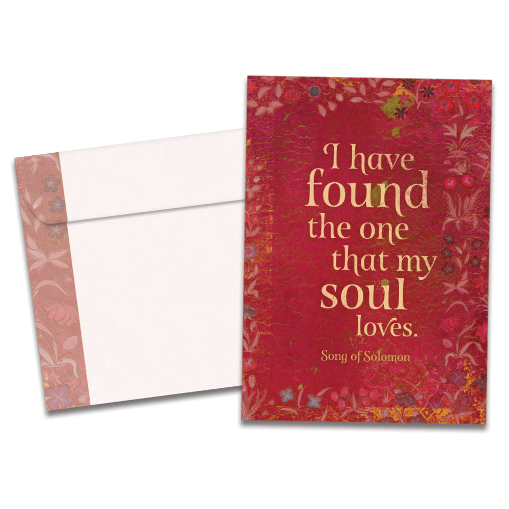 The cover of Tree-Free's I Have Found The One card, along with its matching envelope.