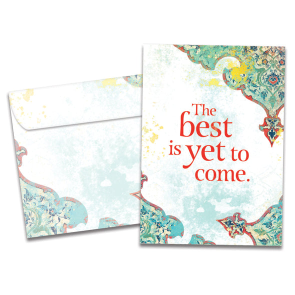 The cover of Tree-Free's Best Is Yet card, along with its matching envelope.