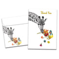 Load image into Gallery viewer, The cover of Tree-Free&#39;s Floral Giraffe Thanks card, along with its matching envelope.
