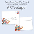 Load image into Gallery viewer, The envelope for Tree-Free’s Shell Of Joy card, along with the following text: “Every Tree-Free 5x7 card comes with a matching ARTvelope!”

