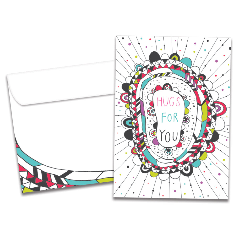 The cover of Tree-Free's Hugs For You card, along with its matching envelope.