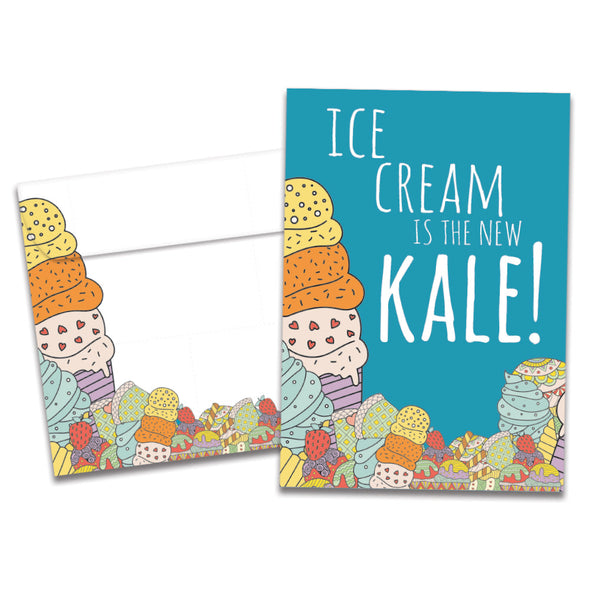 The cover of Tree-Free's New Kale card, along with its matching envelope.