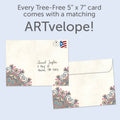 Load image into Gallery viewer, The envelope for Tree-Free’s Namaste card, along with the following text: “Every Tree-Free 5x7 card comes with a matching ARTvelope!”
