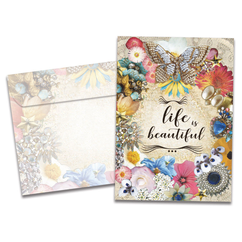 The cover of Tree-Free's Life Is Beautiful All Occasion Card card, along with its matching envelope.