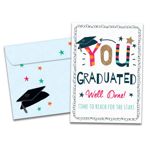 The cover of Tree-Free's Well Done Grad card, along with its matching envelope.