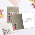 Load image into Gallery viewer, The inside of Tree-Free’s Bird Brained Birthday card, with the cover and envelope in the background.
