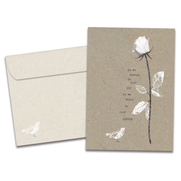 The cover of Tree-Free's Joy And Sorrow Sympathy Card card, along with its matching envelope.