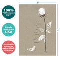 Load image into Gallery viewer, The cover of Tree-Free’s Joy And Sorrow Sympathy Card card with lines demonstrating its 5x7 dimensions, along with the following text: “100% PCW recycled paper, proudly made in the USA, sustainably printed on extra-thick card stock”
