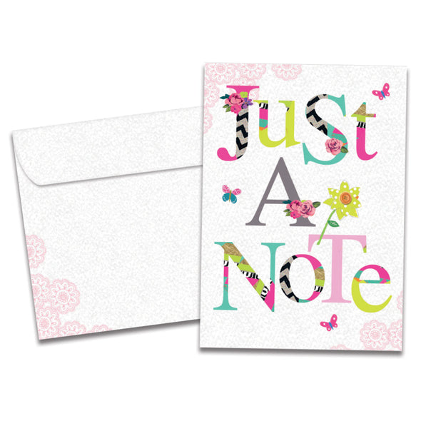 The cover of Tree-Free's Just A Note All Occasion Card card, along with its matching envelope.