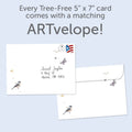 Load image into Gallery viewer, The envelope for Tree-Free’s Just A Thought Away card, along with the following text: “Every Tree-Free 5x7 card comes with a matching ARTvelope!”
