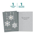 Load image into Gallery viewer, The cover and inside of Tree-Free’s Silver And Gold Christmas Christmas Card card, along with the following text: “1 greeting card, 1 matching envelope”
