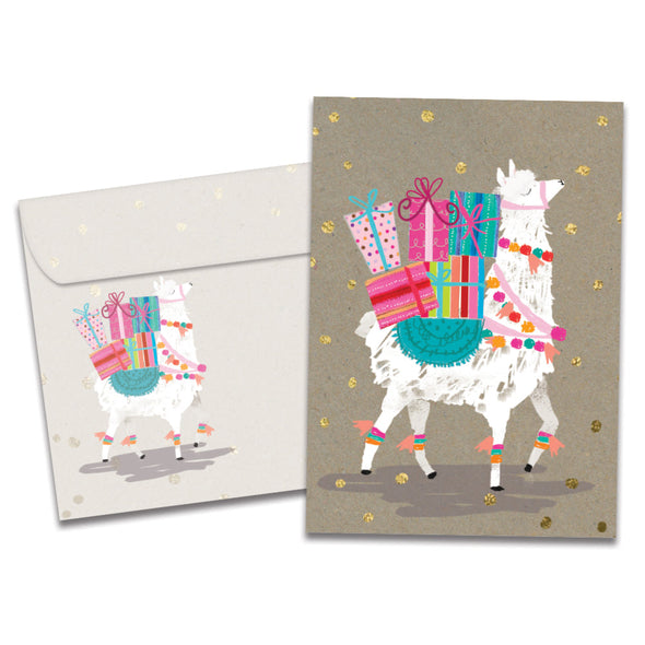 The cover of Tree-Free's Shama Llama card, along with its matching envelope.