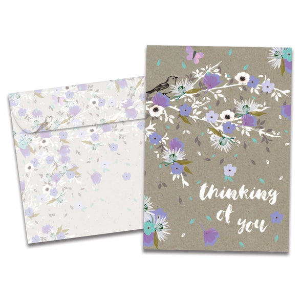 The cover of Tree-Free's Thoughts And Flowers All Occasion Card card, along with its matching envelope.