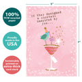 Load image into Gallery viewer, The cover of Tree-Free’s Designer Cocktail card with lines demonstrating its 5x7 dimensions, along with the following text: “100% PCW recycled paper, proudly made in the USA, sustainably printed on extra-thick card stock”
