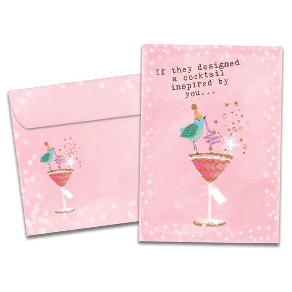 The cover of Tree-Free's Designer Cocktail card, along with its matching envelope.
