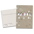 Load image into Gallery viewer, The cover of Tree-Free&#39;s Balancing Penguins card, along with its matching envelope.
