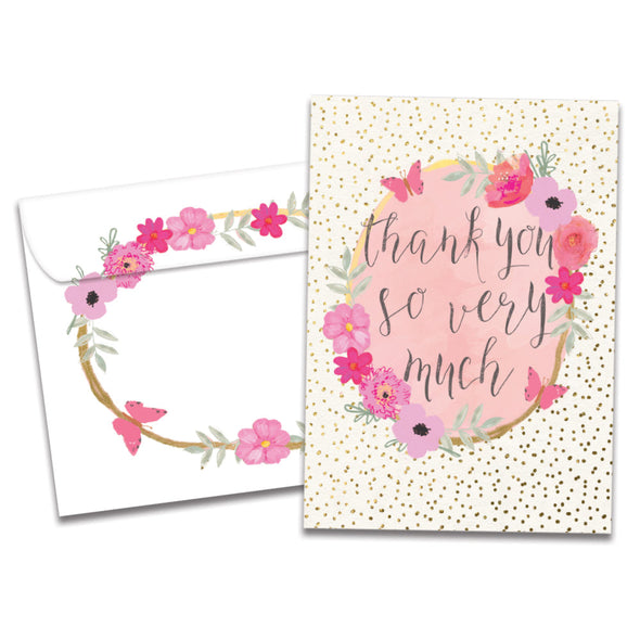 The cover of Tree-Free's Boho Thank You Thank You Card card, along with its matching envelope.