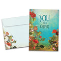 Load image into Gallery viewer, The cover of Tree-Free&#39;s Keeper Anniversary card, along with its matching envelope.
