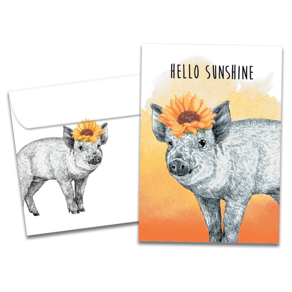 The cover of Tree-Free's Hello Sunshine card, along with its matching envelope.