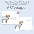 Load image into Gallery viewer, The envelope for Tree-Free’s Hanging with the Gnomies card, along with the following text: “Every Tree-Free 5x7 card comes with a matching ARTvelope!”
