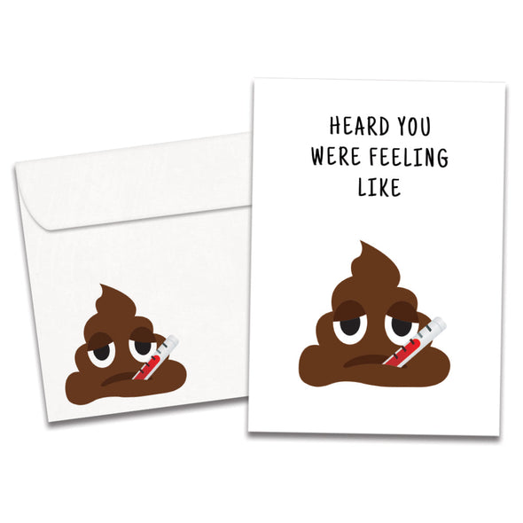 The cover of Tree-Free's Feeling Like Poo card, along with its matching envelope.