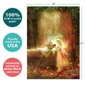 Load image into Gallery viewer, The cover of Tree-Free’s Gentle Kindness Solstice Card card with lines demonstrating its 5x7 dimensions, along with the following text: “100% PCW recycled paper, proudly made in the USA, sustainably printed on extra-thick card stock”
