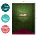 Load image into Gallery viewer, The cover of Tree-Free’s Remnants Of Magic Friendship Card card with lines demonstrating its 5x7 dimensions, along with the following text: “100% PCW recycled paper, proudly made in the USA, sustainably printed on extra-thick card stock”
