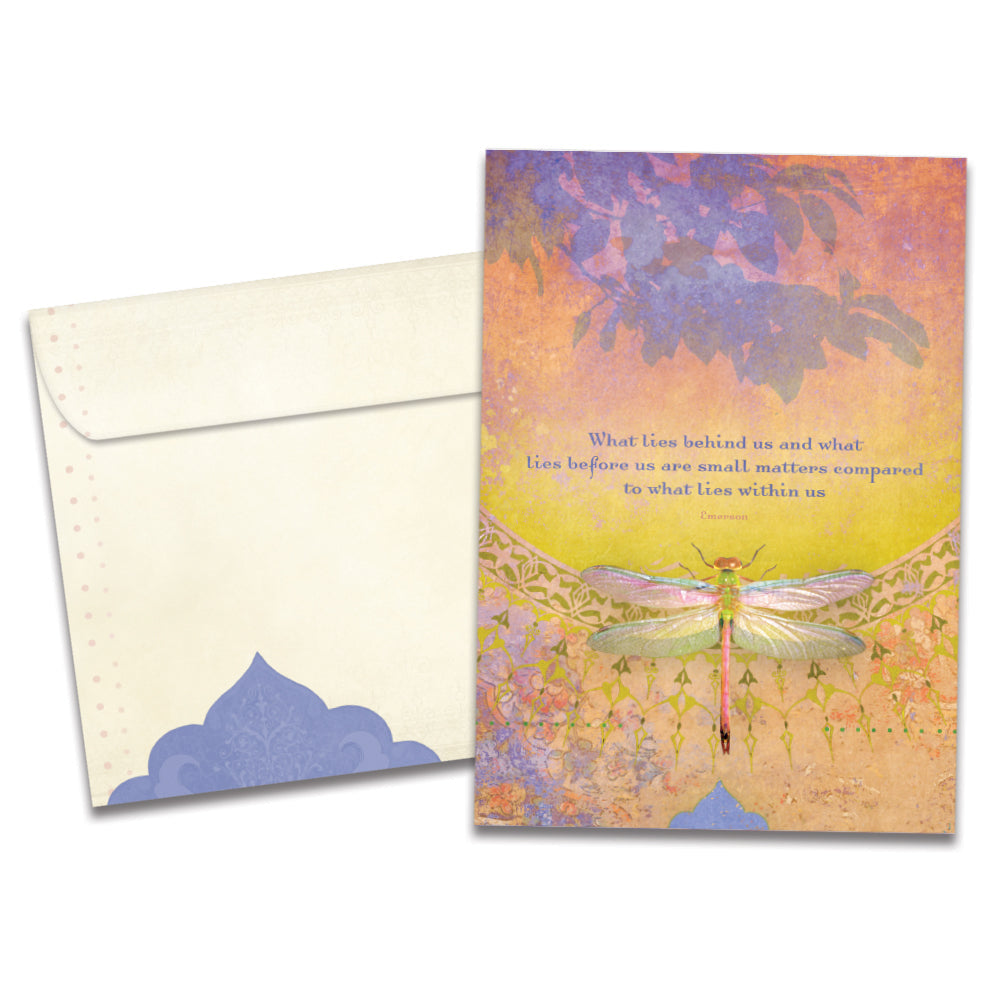 The cover of Tree-Free's What Lies Behind All Occasion Card card, along with its matching envelope.