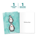 Load image into Gallery viewer, The cover and inside of Tree-Free’s Penguin Pile Thinking Of You Card card, along with the following text: “1 greeting card, 1 matching envelope”
