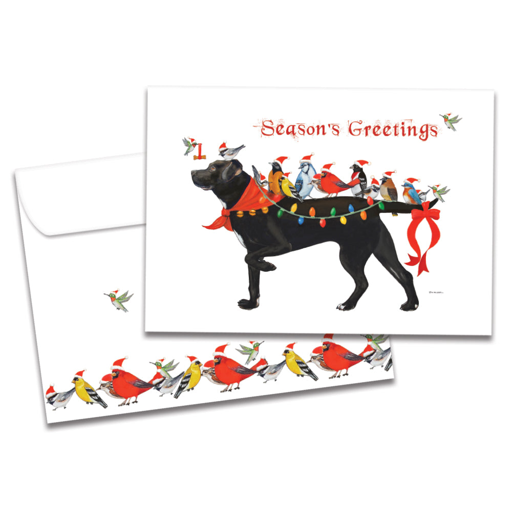 The cover of Tree-Free's Bird Dog Christmas Christmas Card card, along with its matching envelope.