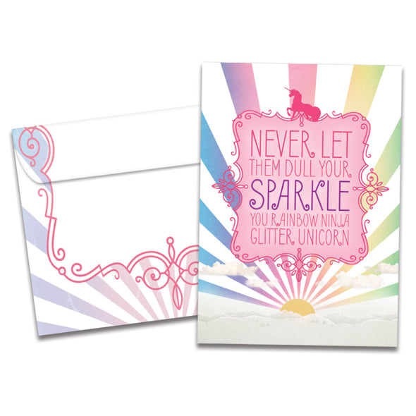 The cover of Tree-Free's Rainbow Ninja Encouragement Card card, along with its matching envelope.