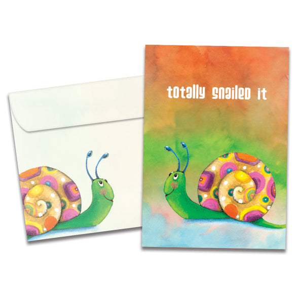 The cover of Tree-Free's Snailed It Congratulations Card card, along with its matching envelope.