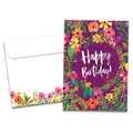 Load image into Gallery viewer, The cover of Tree-Free&#39;s Purple Flower Birthday card, along with its matching envelope.

