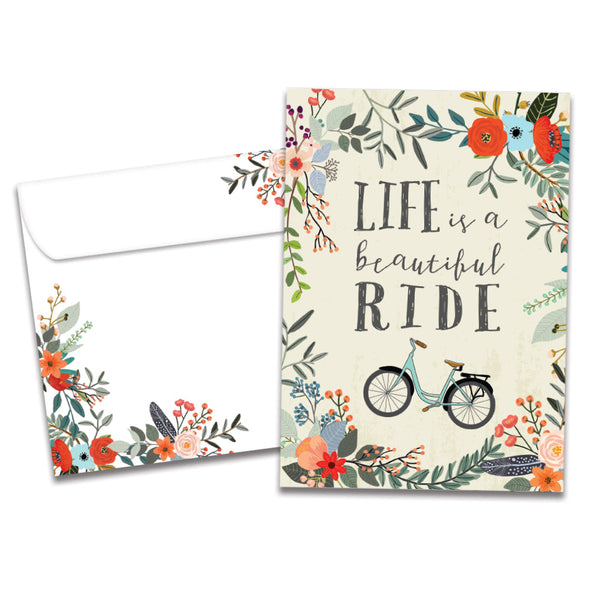 The cover of Tree-Free's Beautiful Ride Support Card card, along with its matching envelope.